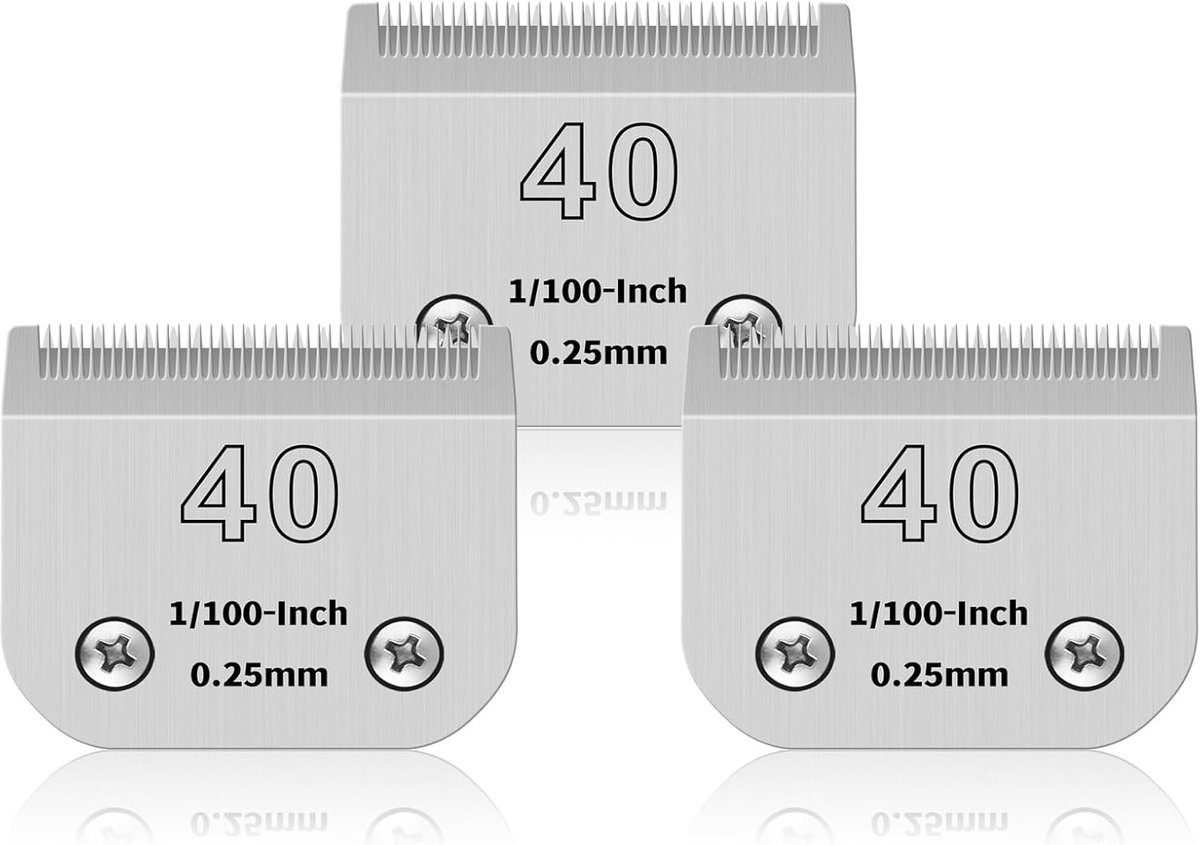 Set van 3 roestvrijstalen messen 40# voor hondenverzorging, compatibel met And*s, Oster A5/Heiniger/Moser/Wahl, maat # 40, 1/100 inch mes, snijlengte van 0,25 mm