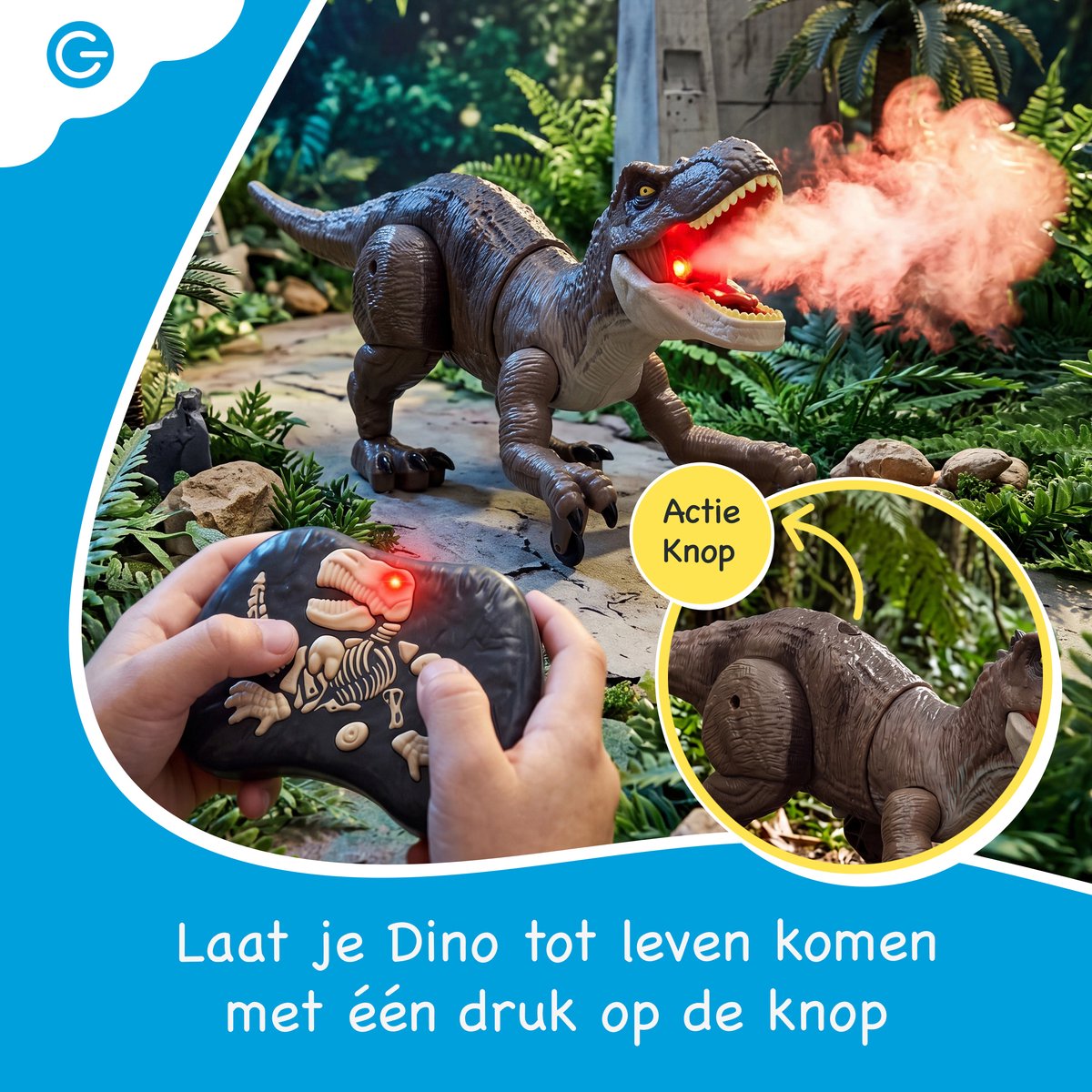 Silvergear® Bestuurbare Dino T-Rex - RC Auto Dino met Afstandsbediening - Interactief Dinosaurus Speelgoed met Rookeffect, Licht & Geluid - 15 km/h - Oplaadbaar - Tyrannosaurus Rex Speelgoed - Bruin - Cadeau voor Jongens 3,4,5,6,7,8,9,10+ Jaar — afbeelding 2
