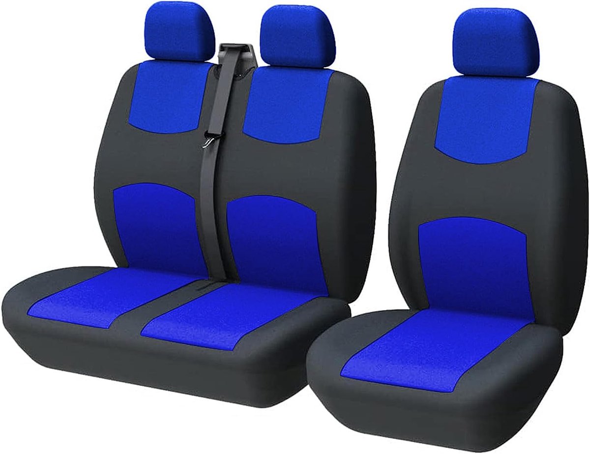 Tweekleurige universele stoelhoezen voor bestelwagens - voor en achter, enkel en dubbel, 2+1 stoelen, zwart en blauw