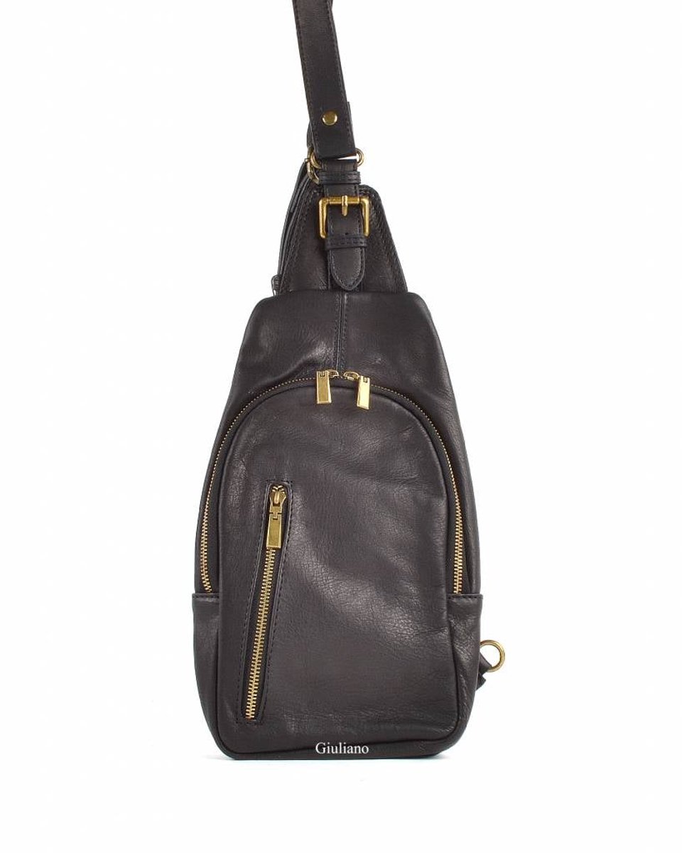 Giuliano gewassen lederen rugtas Noor - Dames - Made in Italy - Zwart