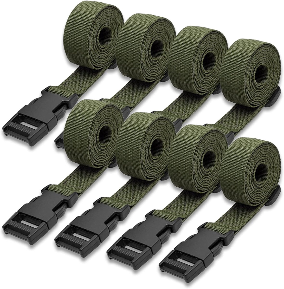 8 stuks nuttige riemen met snelsluiting, verstelbare nylon riemen van 1,5 m, nylon sjorriemen voor rugzak, slaapzak, bagageverpakking, groen