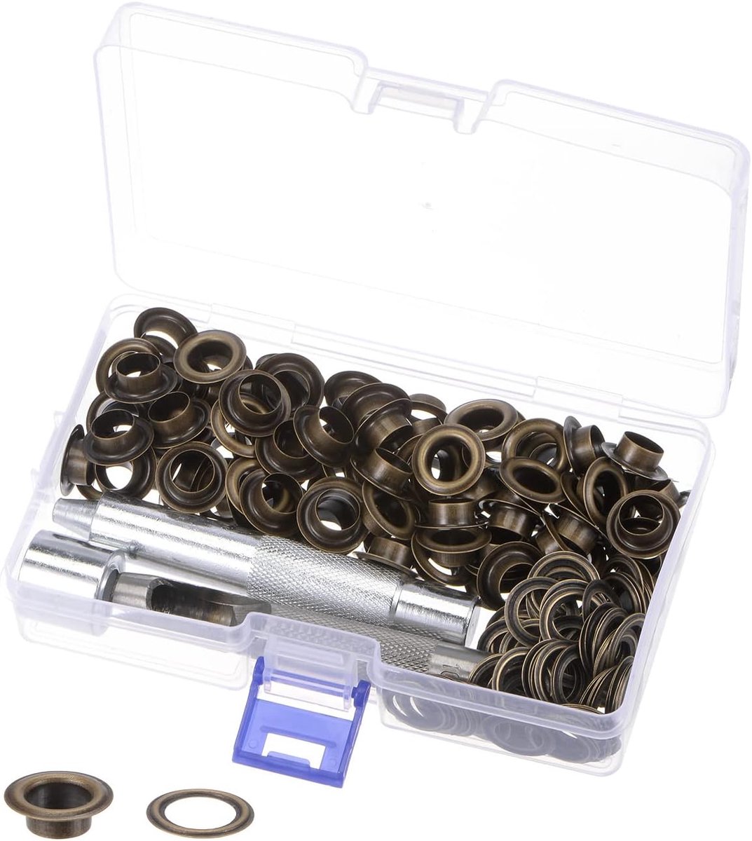 sourcing map 100 sets tuinkussengereedschapsset brons 10 mm 2/5 inch koper metalen tule ogen met 3 stuks installatiegereedschap opbergdoos voor schoenen, kleding, leer, doe-het-zelf