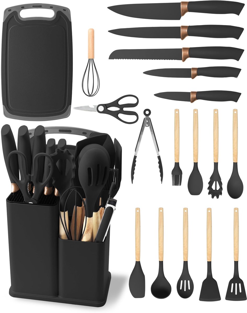 Omgoods - 19-delige Keukenmes Set met Silicone Keukenhulpen