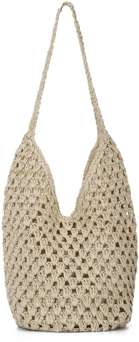 Omgoods - Dames Stro Strandtas voor Zomer - Effen Schouderhandtas voor Vakantie