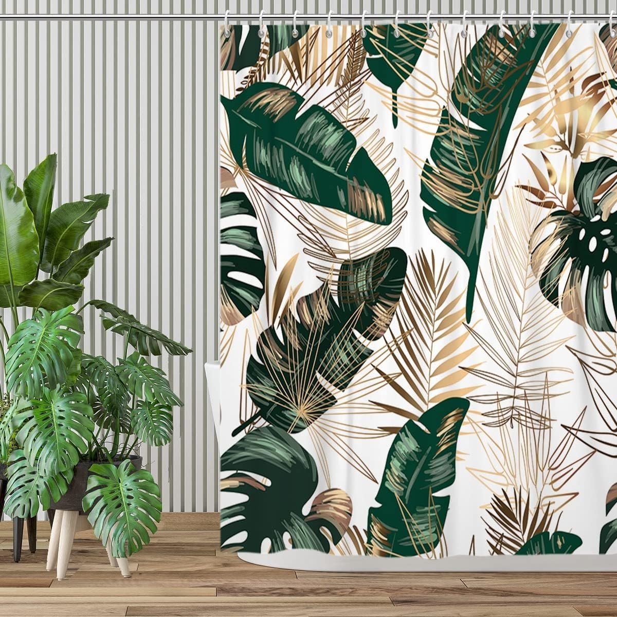 Omgoods - Douchegordijn Donkergroeene Palmen 180x200 cm Waterdicht