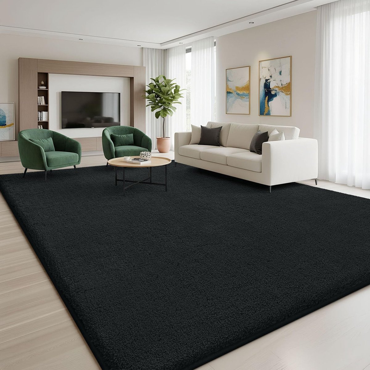 Omgoods - Fluffy Rond Vloerkleed 160x220 cm - Wasbaar en Zacht voor Woonkamer en Kinderen