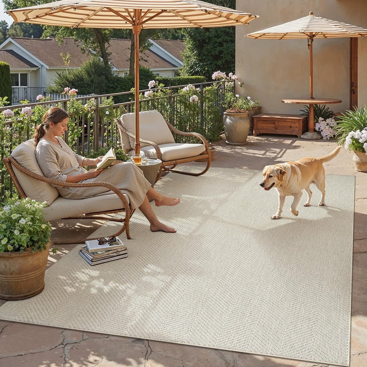 Omgoods - Jute Look Woonkamer Tapijt 120x180cm - Beige, Antislip en Wasbaar