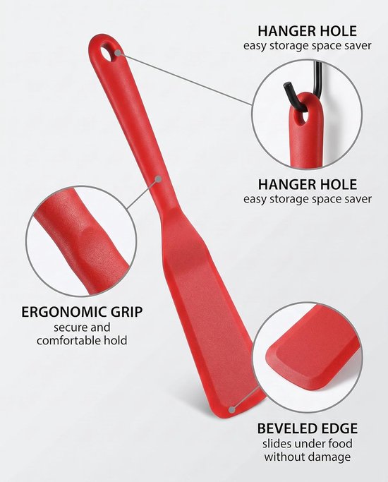 2 stuks Silicone spatel Set, Hittebestendige BPA-vrije keukenspatel voor pannenkoeken Eier Fish Pizza, Flexibele antistraf pannenwender uit siliconen, Niet krabbende grillspatel und Kochspatel — afbeelding 5