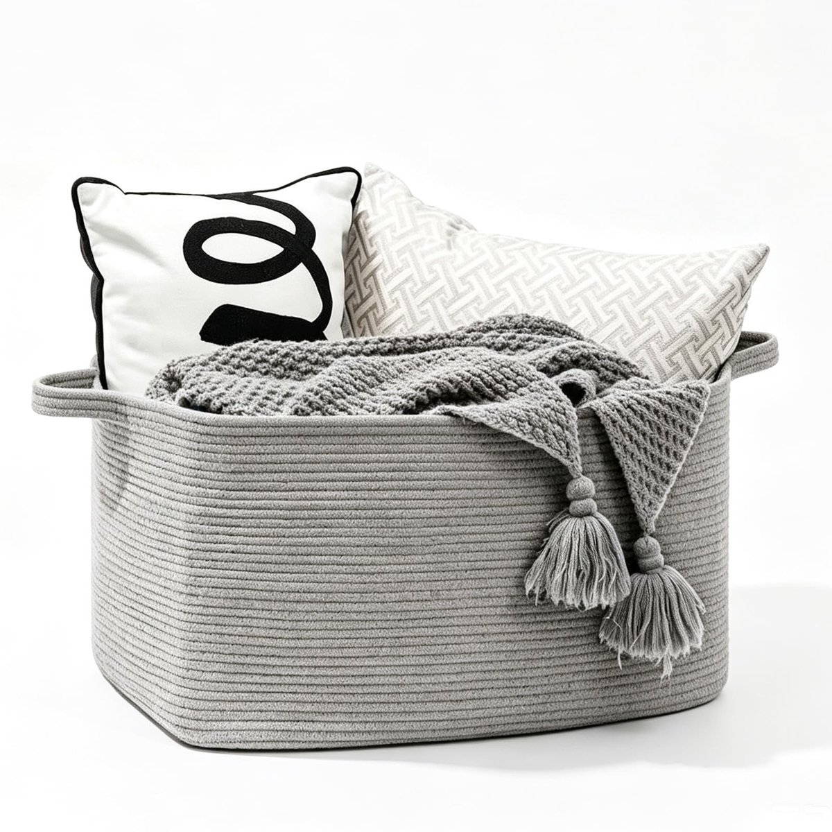 Omgoods - Gevlochten Wasmand 50 Liter met Handgrepen 46 x 36 x 30 cm