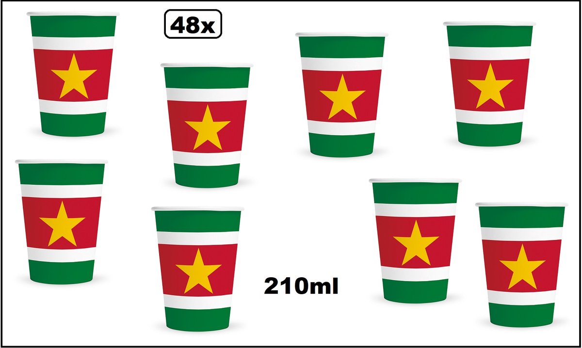 48x Beker Suriname 210ml karton - Suriname - Drinken Landen BBQ thema feest verjaardag feest