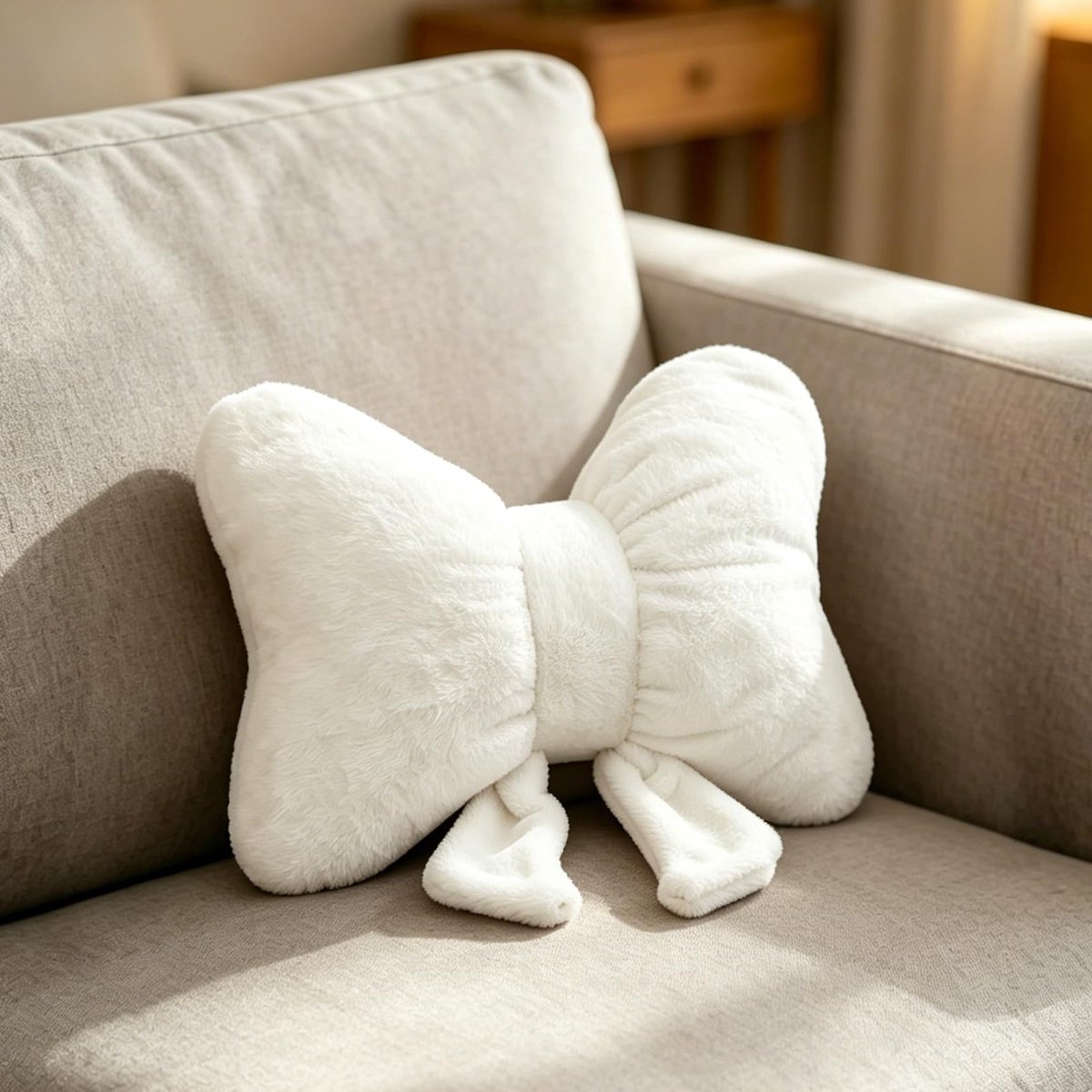 Omgoods - Bow Cushion - 3D Pluche Kussen voor Sofa, 30 cm (Wit)