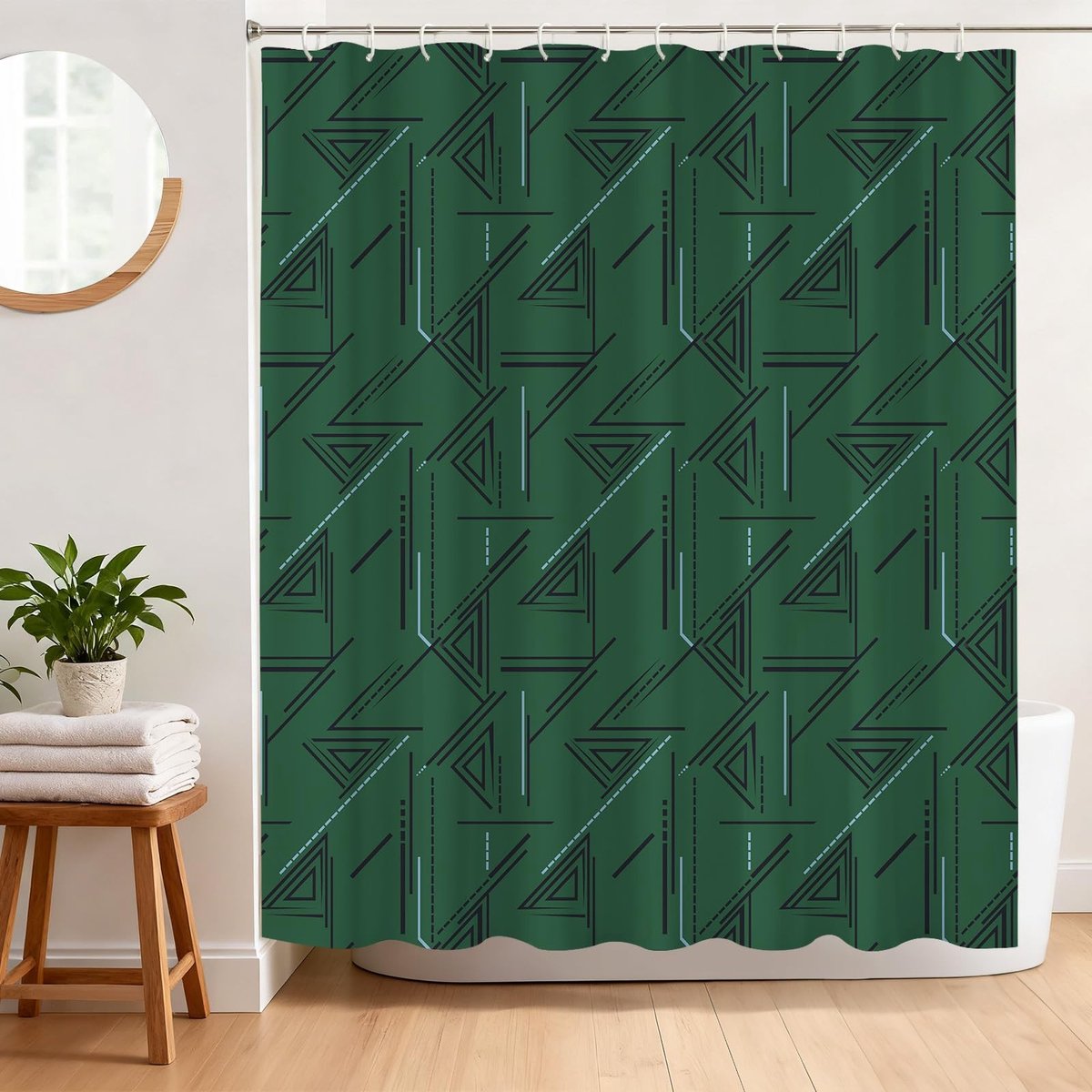 Omgoods - Geometrisch Douchegordijn met Lijnen en Driehoeken 180 x 180 cm