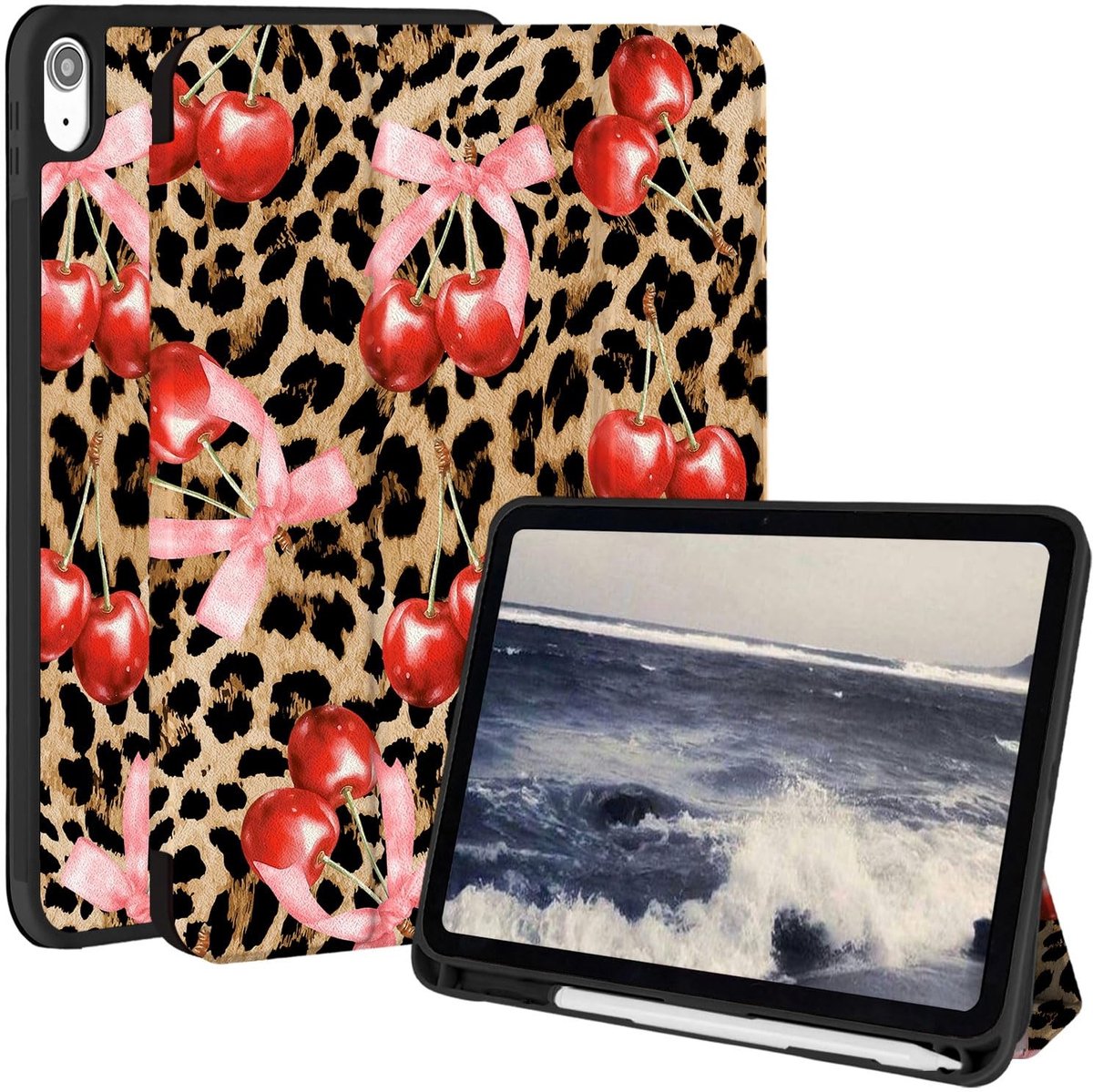 Omgoods - Luipaard Hoes voor iPad (A16) 11/10e Generatie met Pennenhouder - Bruin/Roze