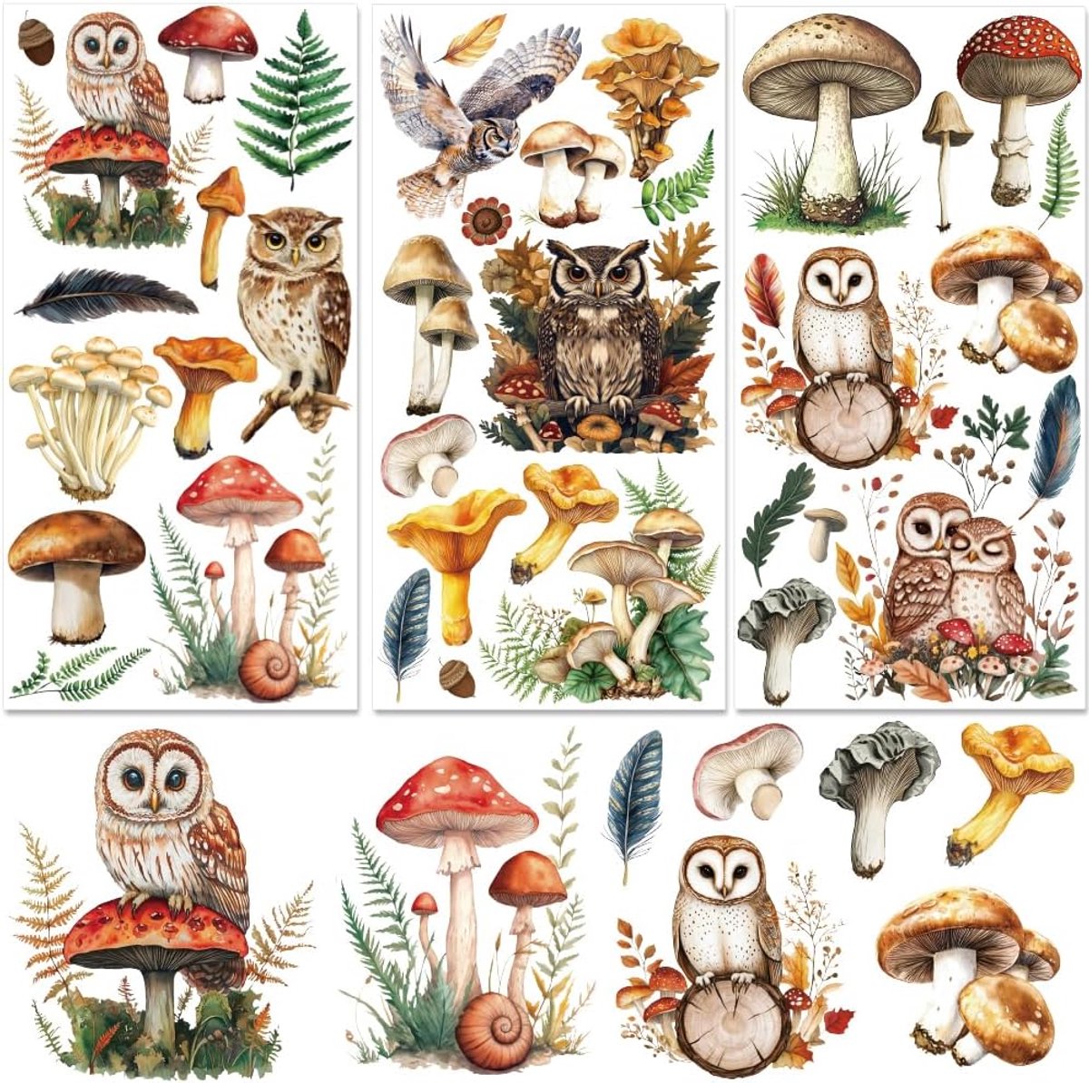 3 vellen paddenstoelstickers om op te wrijven voor handwerk en paddenstoelen uilen stickers voor houten meubels dieren bloemen jodium transfers nieuwe vormgeving van meubelstickers voor hout