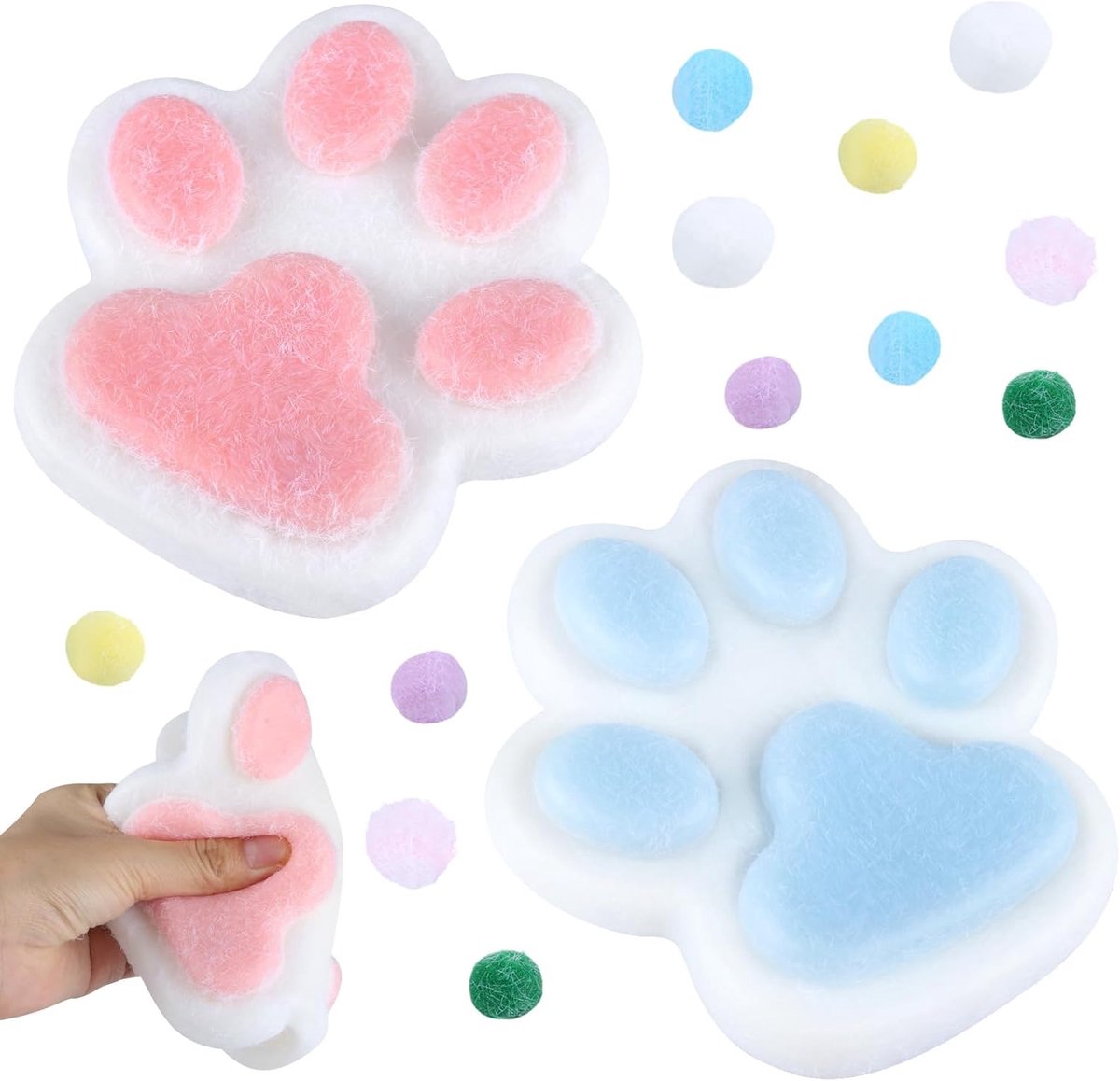 2 stuks grote kattenpoten squishy, zachte Taba squishy, Fufu Squishy speelgoed, schattige kattenpoot squishy, anti-stress speelgoed voor kinderen, volwassenen (blauw wit/roze wit)