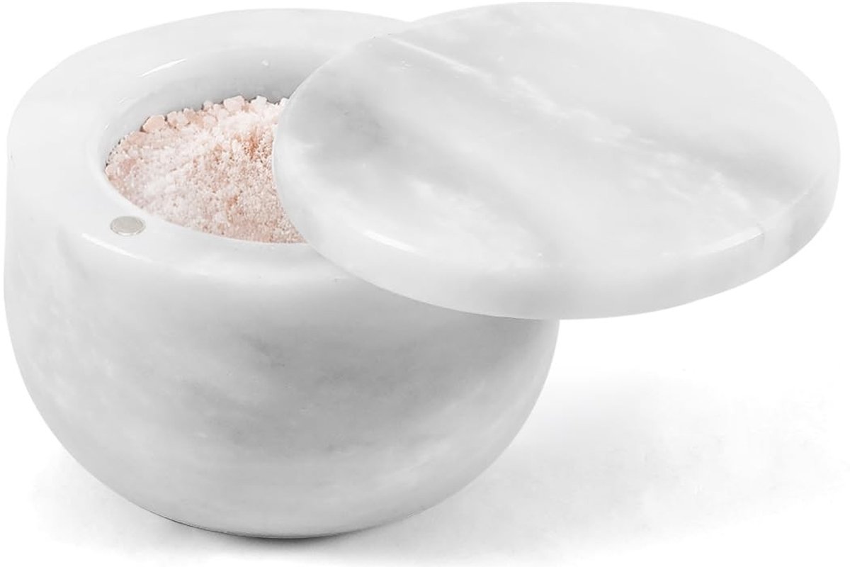 Omgoods - Witte Marmeren Zoutpot met Deksel - Luxe Keukenaccessoire