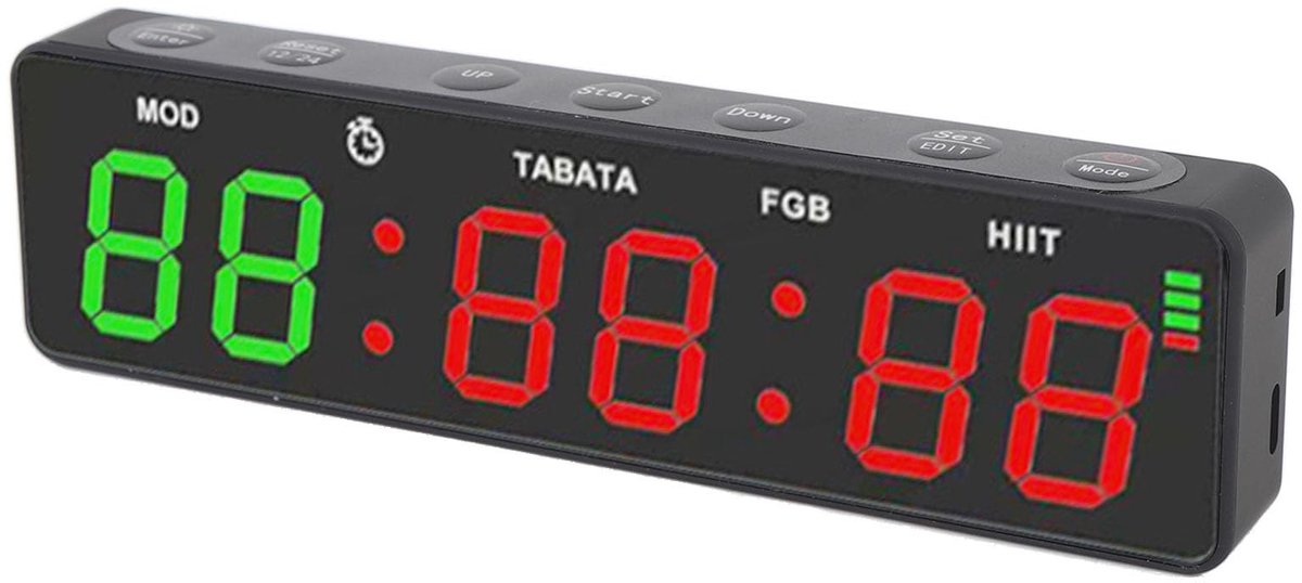 Omgoods- Gym Timer Grote Digitale Wandklok - Interval Timer - Stopwatch - LED Display - Draagbaar - HIIT Programma - 12/24 Uurs Weergave - Intervaltimer