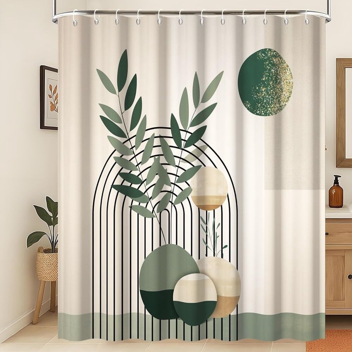Omgoods - Minimalistisch Douchegordijn met Groene Bladeren 180x200cm Waterdicht