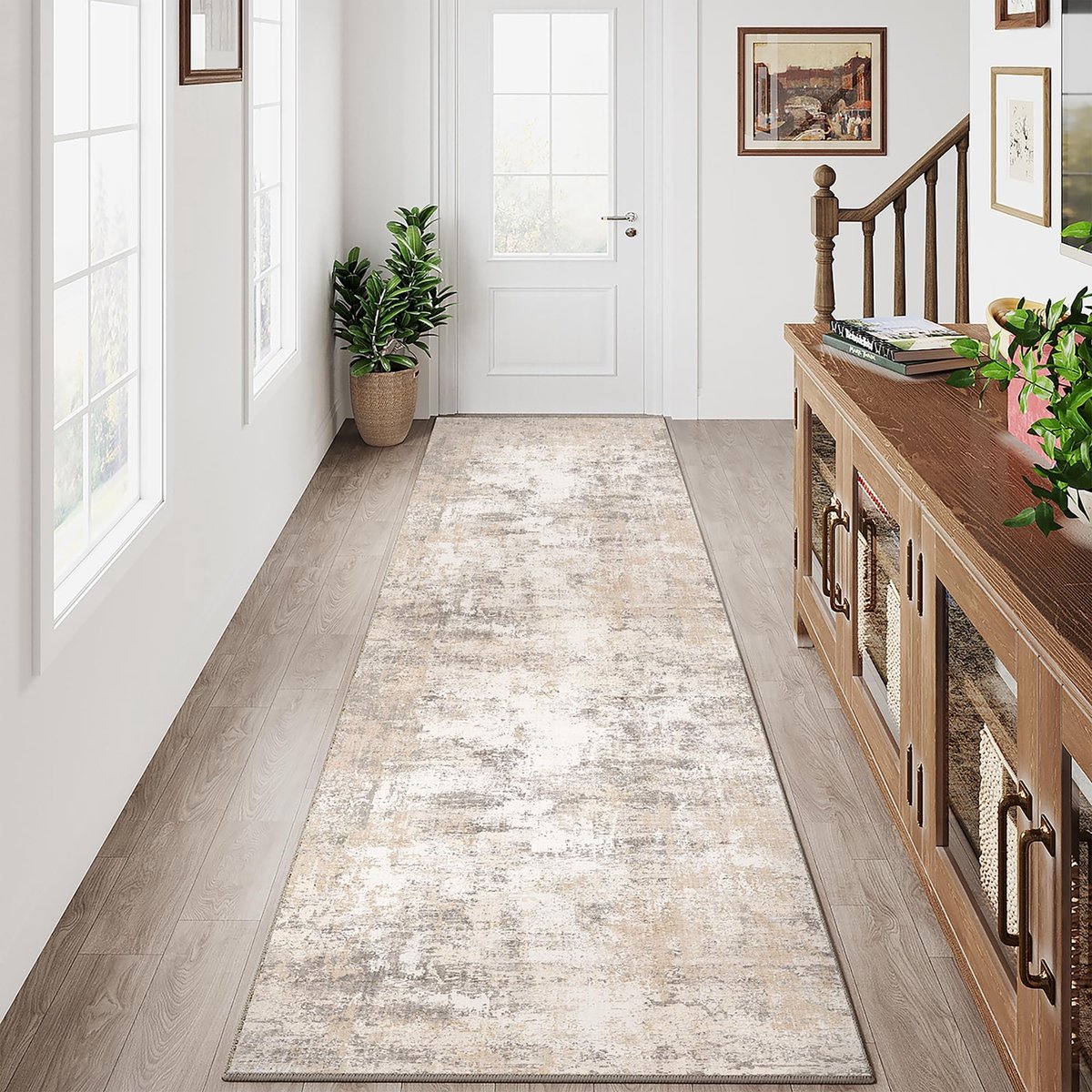 Omgoods - Gangtapijt Beige Grijs 60 x 240 cm - Moderne Vloerkleed voor Hal en Keuken