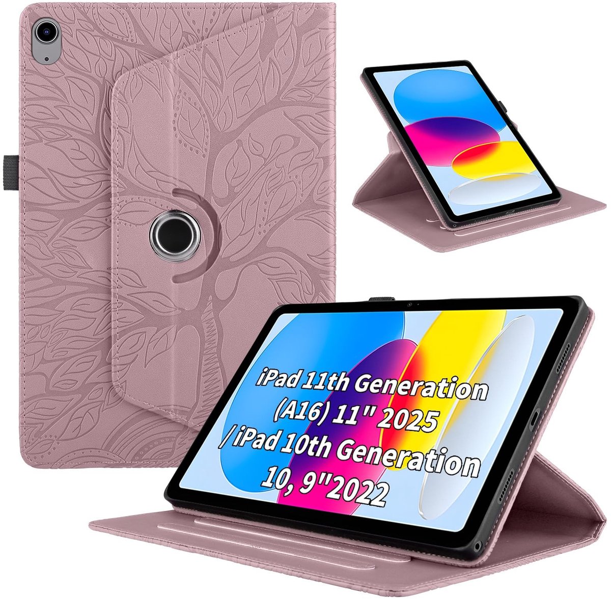 Omgoods - iPad Hoes 11 inch A16 2025 / 10.9 inch 2022 - PU Leer Multi-Angle Rotating Case - Roze