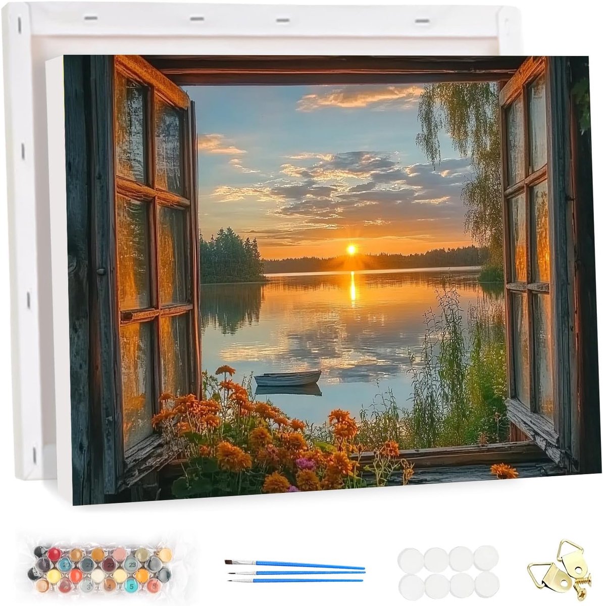 Schilderen op Nummer voor Volwassenen met Lijst Landschap, DIY Schilderen op Nummer Canvas, Raam Olieverf Kunst En Ambachten Kit Acryl Pigment Tekenen Schilderwerk voor Huisdecoratie 20X30Cm