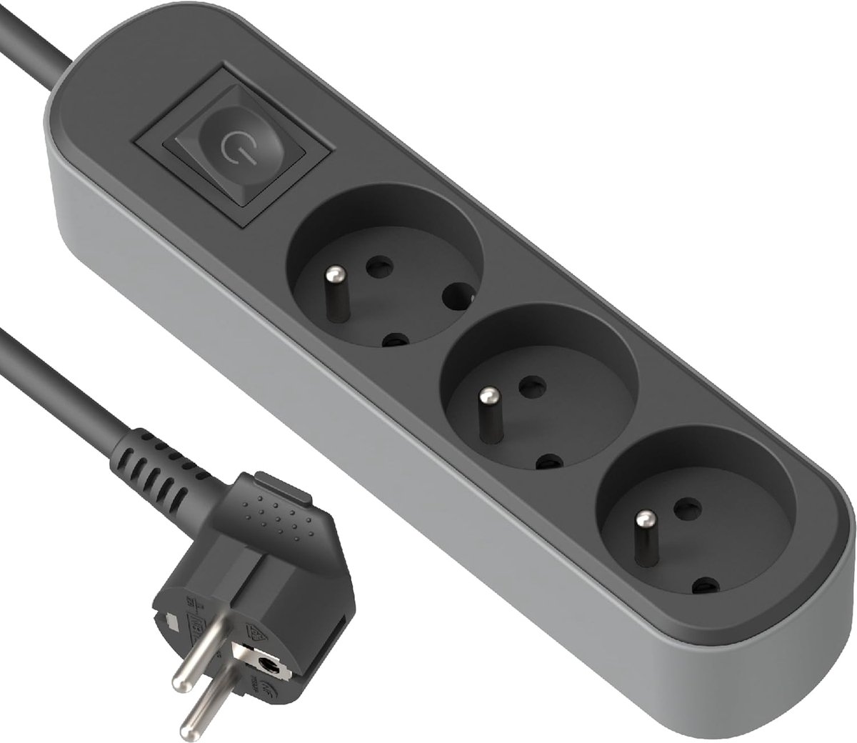 32021 Prima stekkerdoos 3 stopcontacten 16 A met schakelaar, kabel H05VV-F doorsnede 3G1,5 mm², lengte 3 m, zwart/grijs