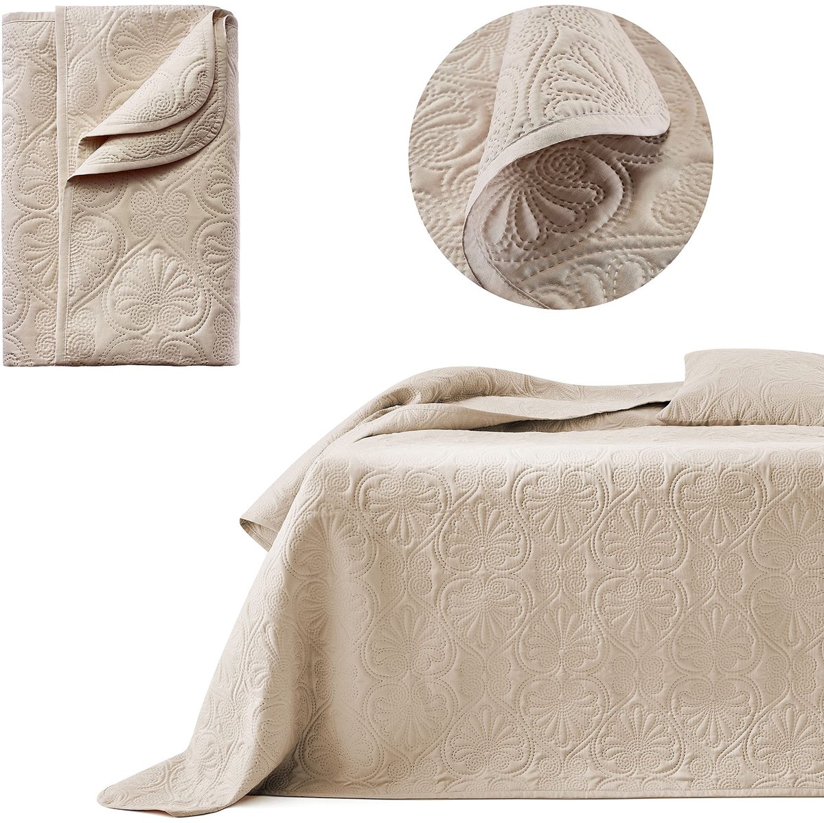 Omgoods - Leila Elegant Bedsprei Beige 170 x 210 cm voor Bed en Sofa