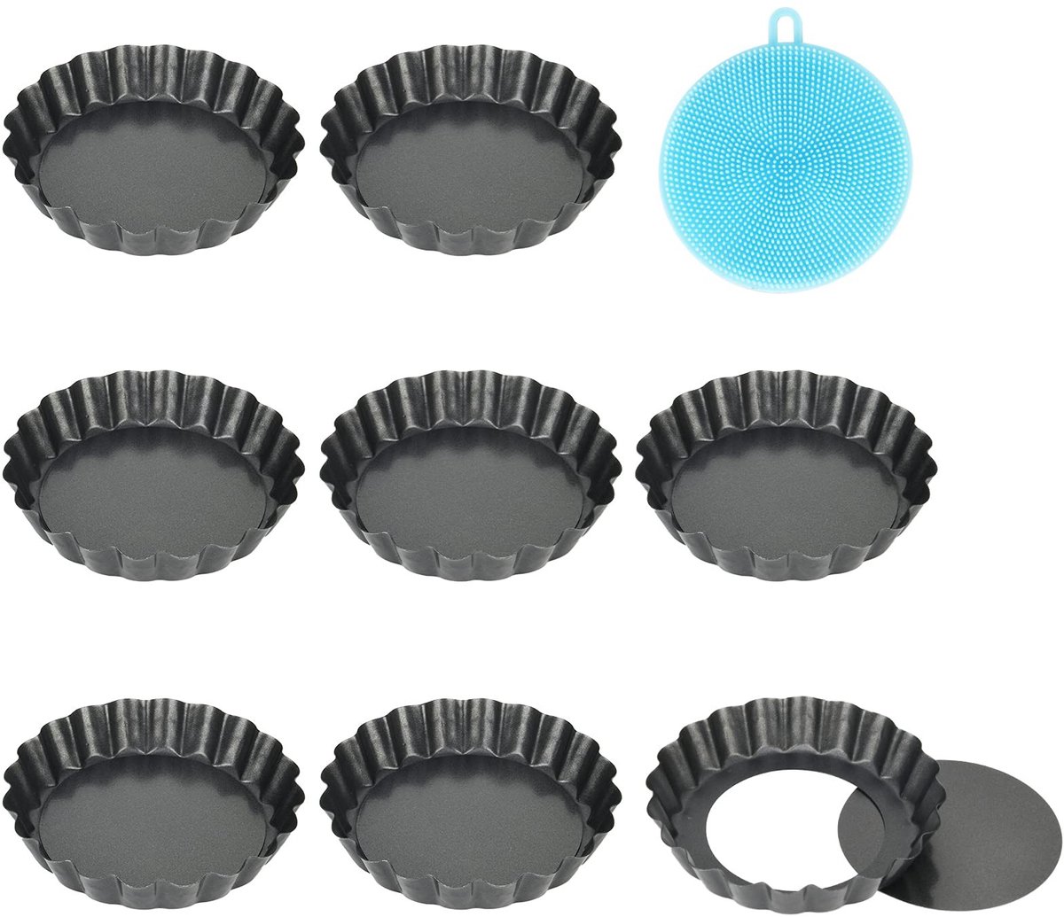 Omgoods - Set van 8 Mini Cake Tins met Losse Bodem - 10 cm Flan Tin