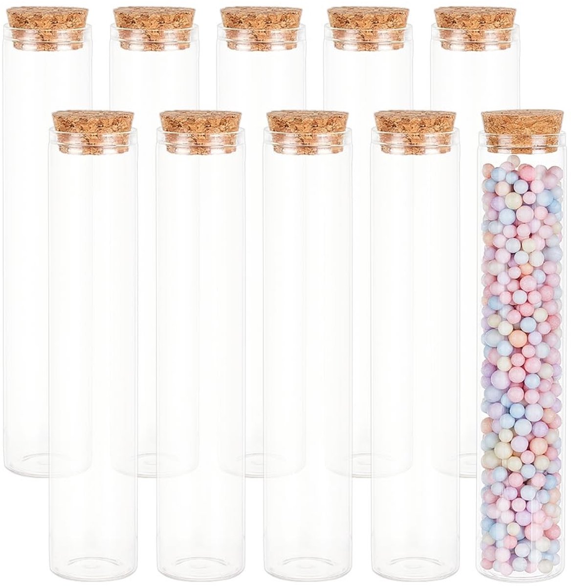 Omgoods- Reageerbuisjes 80 ml - Glazen Flesjes - Met Kurkstop - Set van 10 - Voor Doe-Het-Zelf - Creatieve Decoraties