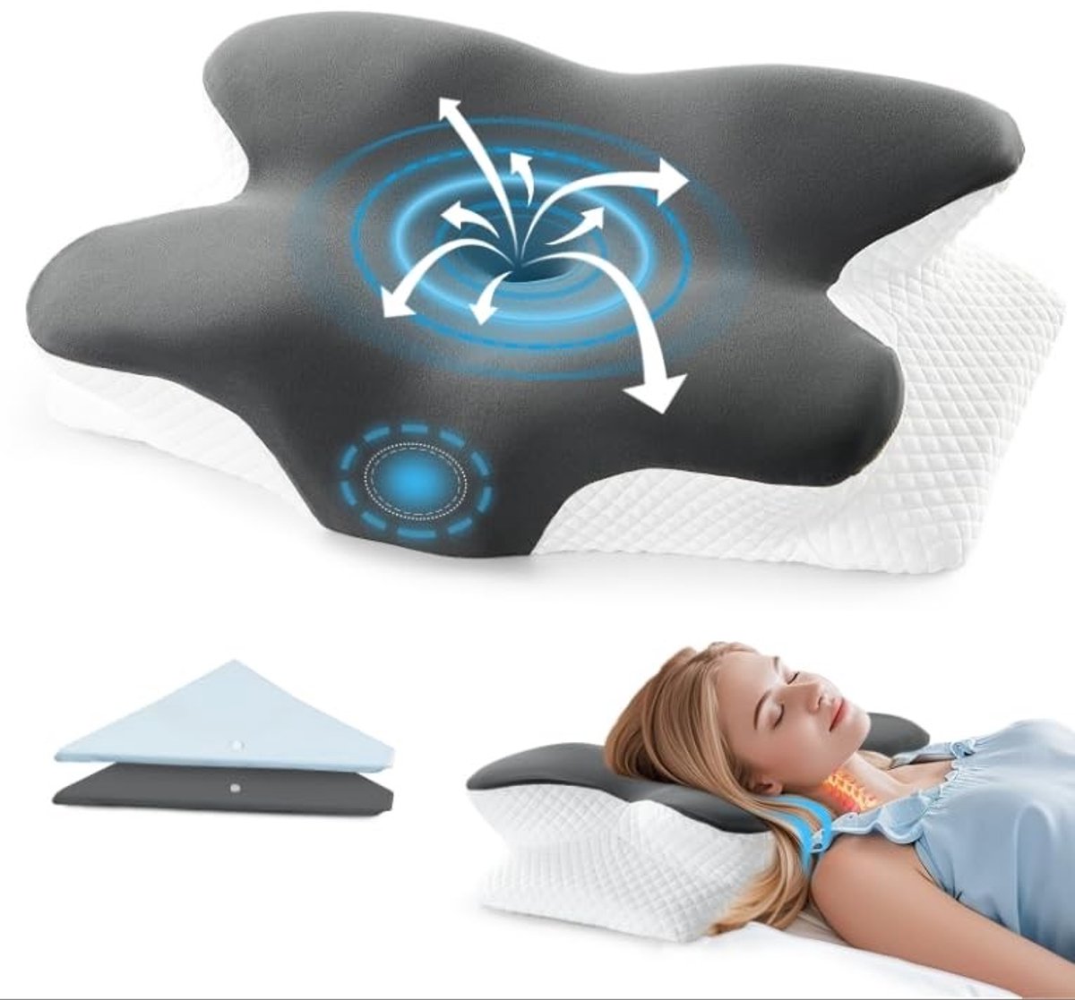 Omgoods - Ergonomisch Hoofdkussen van Geheugenfoam met 2 Hoeslakens