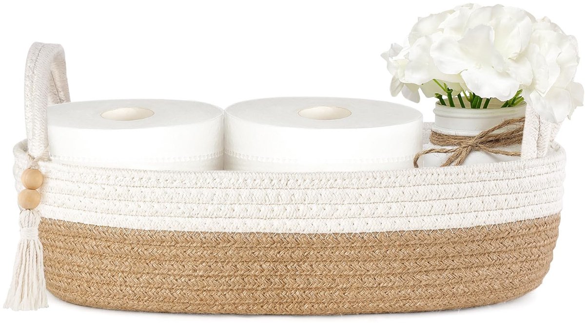 Omgoods - Kleine Opbergmand voor Toiletpapier - Bohemian Badkamer Decoratie met Geweven Touw