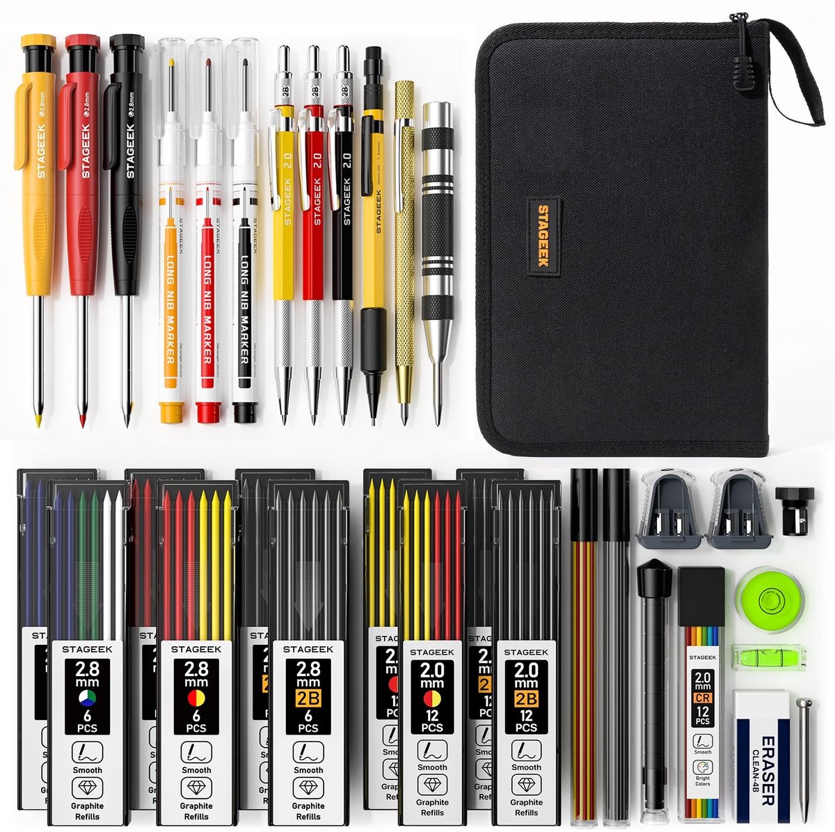 Omgoods - 34-delige Timmerman Potlood Set met Snijmes - Multifunctioneel