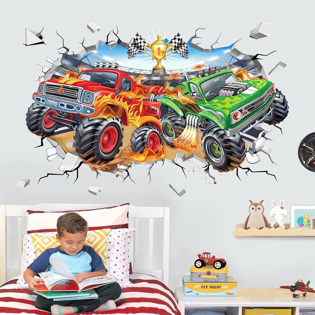 Muurstickers racewagen voertuigen vrachtwagen tractor muursticker wanddecoratie voor kinderkamer jongens babykamer speelkamer