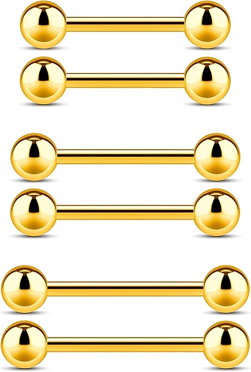 6 Stück Chirurgenstaal Straight Barbell Zungenpiercing Nippelpiercing Set 16mm 14mm 12mm Körper sieraden Piercing Oor Helix Kraakbeen Retainer für Frauen Männer Hypoallergen(Gold)