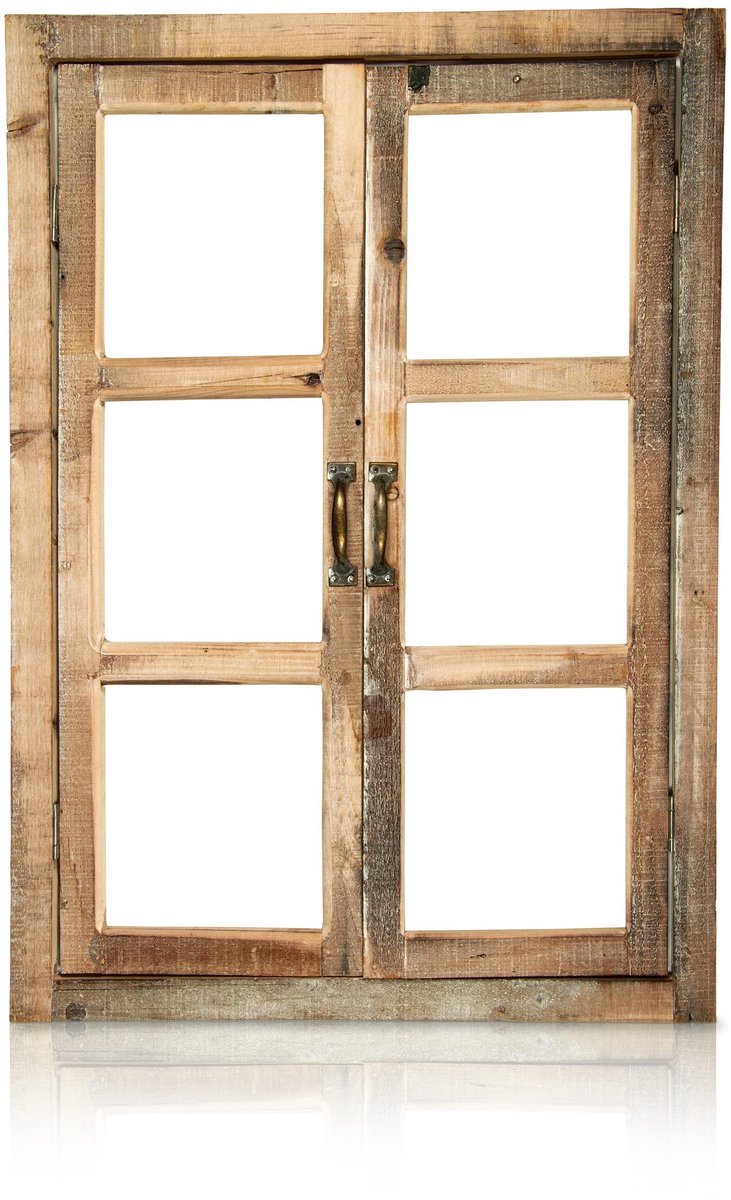 Omgoods - Decoratieve Vintage Houten Raam met 2 Scharnierdeuren - Wanddecoratie