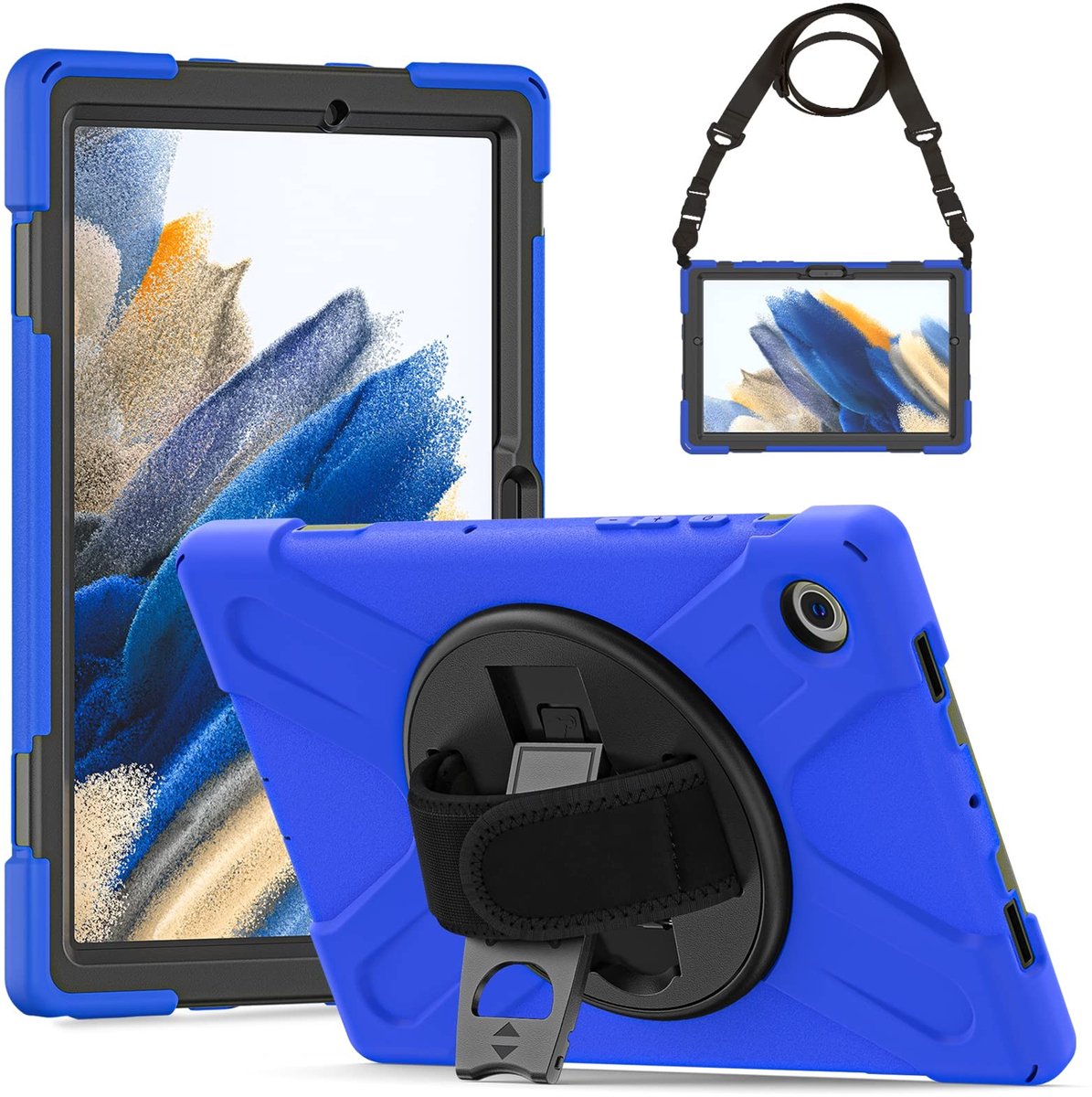 Omgoods - Schokbestendige Hoes voor Galaxy Tab A8 10.5 2022 - Met Draaistandaard en Schouderband