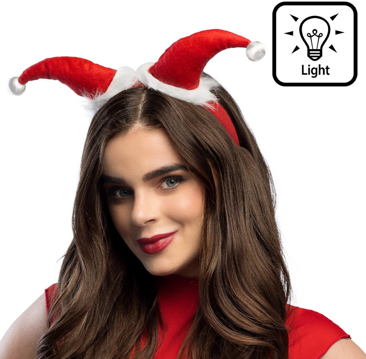 Boland - LED diadeem Santa Rood - Één maat - Volwassenen - Unisex - Kerst