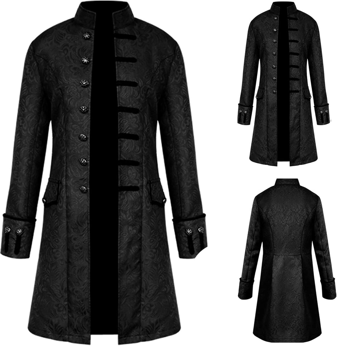 Middeleeuwse vintage jas voor heren, gotische trenchcoat met enkele rij knopen, lange Halloween-jas, middeleeuws Victoriaans geklede uniform voor steampunk-thema en Halloween-feest
