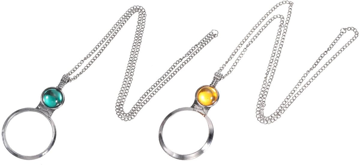 Omgoods - 3X Vergrootglas Ketting 2-delige Set met Glazen Lens