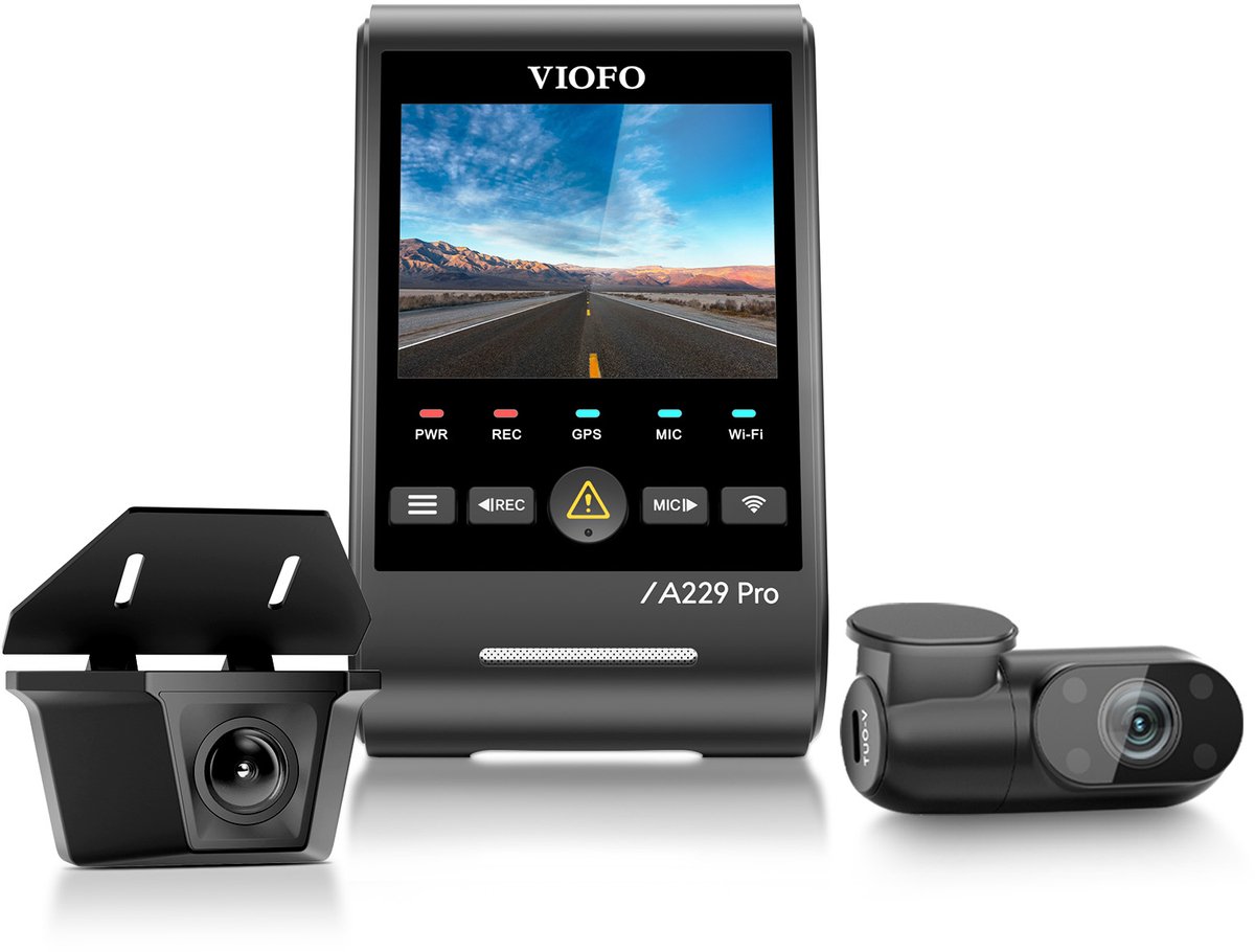 VIOFO A229 Pro-W 3CH - Premium 4K Dashcam - 3 Camera Systeem met Voor-, Achter- en Binnenopname - Sony STARVIS 2 - GPS - WiFi - Parkeerstand - Auto Camera voor Maximale Beveiliging