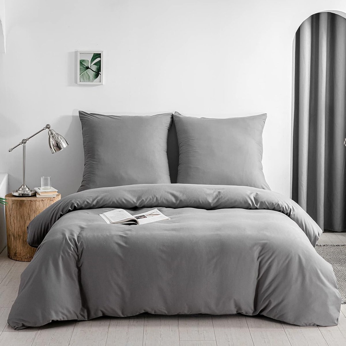 Geborsteld microvezel dekbedovertrek met ritssluiting, vouwhouder + kussenslopen 80x80 cm met envelopsluiting (grijs, 135x200 cm + 80x80cmx1st)