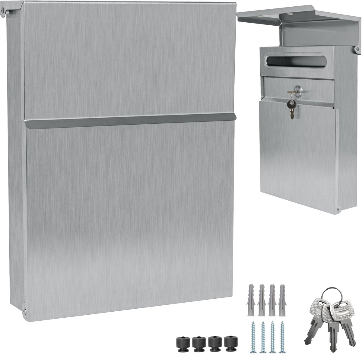 Omgoods- Muurbrievenbus Design - Roestvrij Staal V2A - Mini 30 x 23 cm - Eenvoudig te Monteren - Elegant - Beschermd Slot - Brievenbus