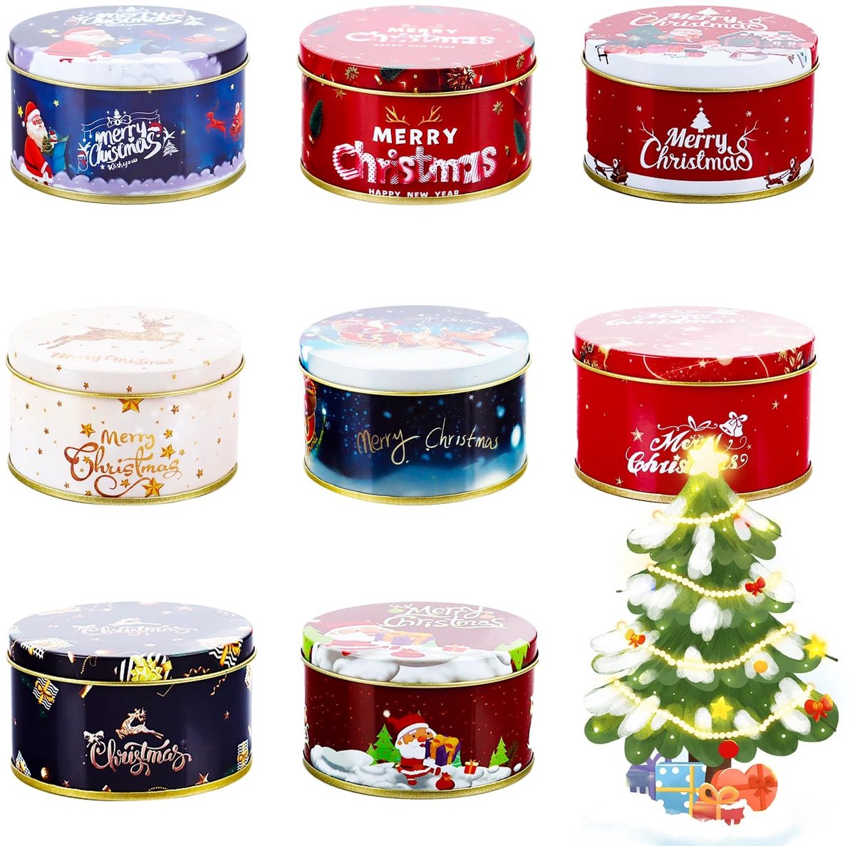 Omgoods - 8-delige Mini Kerstdozen met Deksel - Voor Cookies en Snoep