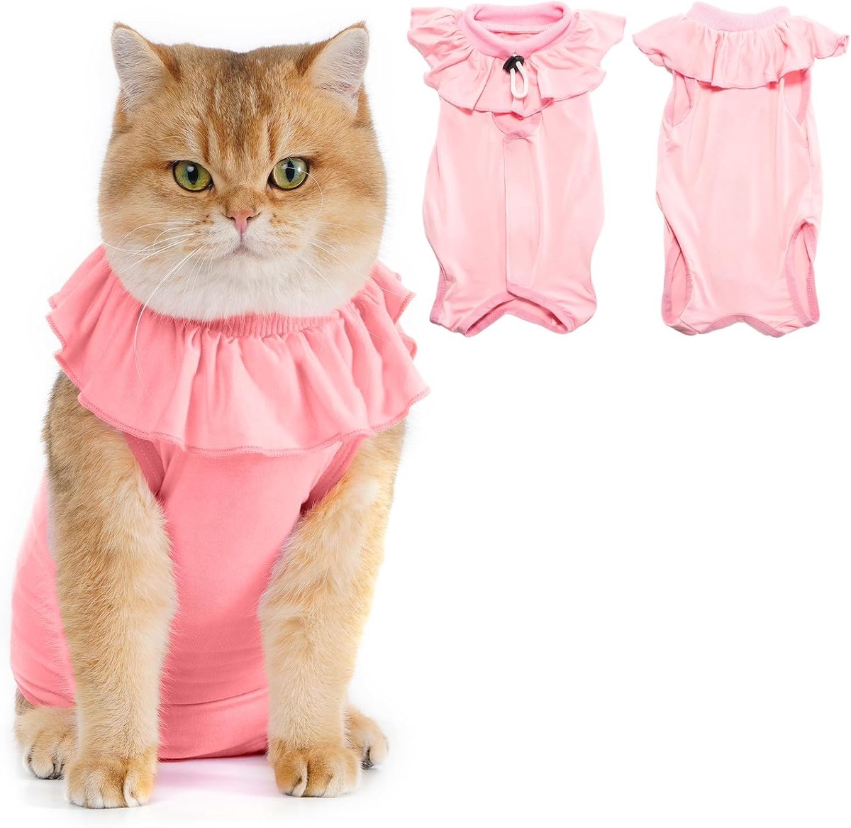 Kattenherstel - Kitten Onesie voor katten na een operatie, kegel van schaamte, alternatief chirurgisch plinpak met ruches voor vrouwelijke kat, postoperatie of huidziekten bescherming - roze (L)