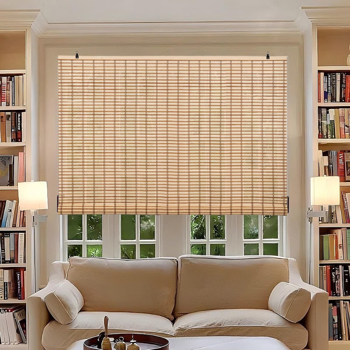 Omgoods - Bamboe Rolgordijn - Opaque, Zonwering en Privacy - Bruin - 90 x 220 cm