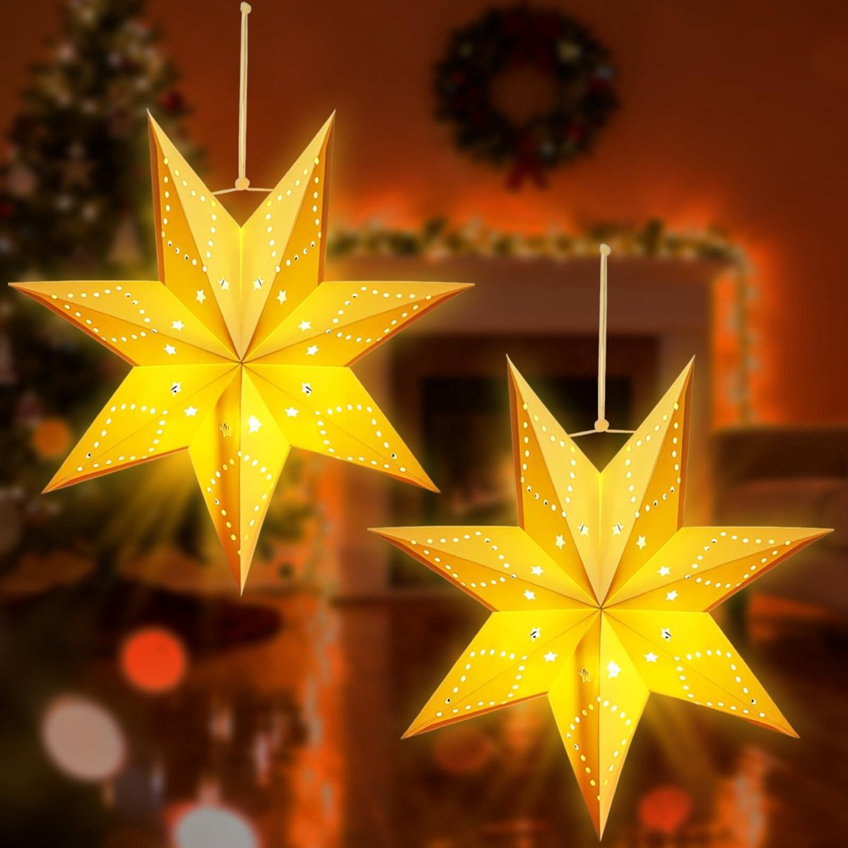 Omgoods - 2 LED Kerstster Lichten - Hangende Decoratie voor Raam en Buiten