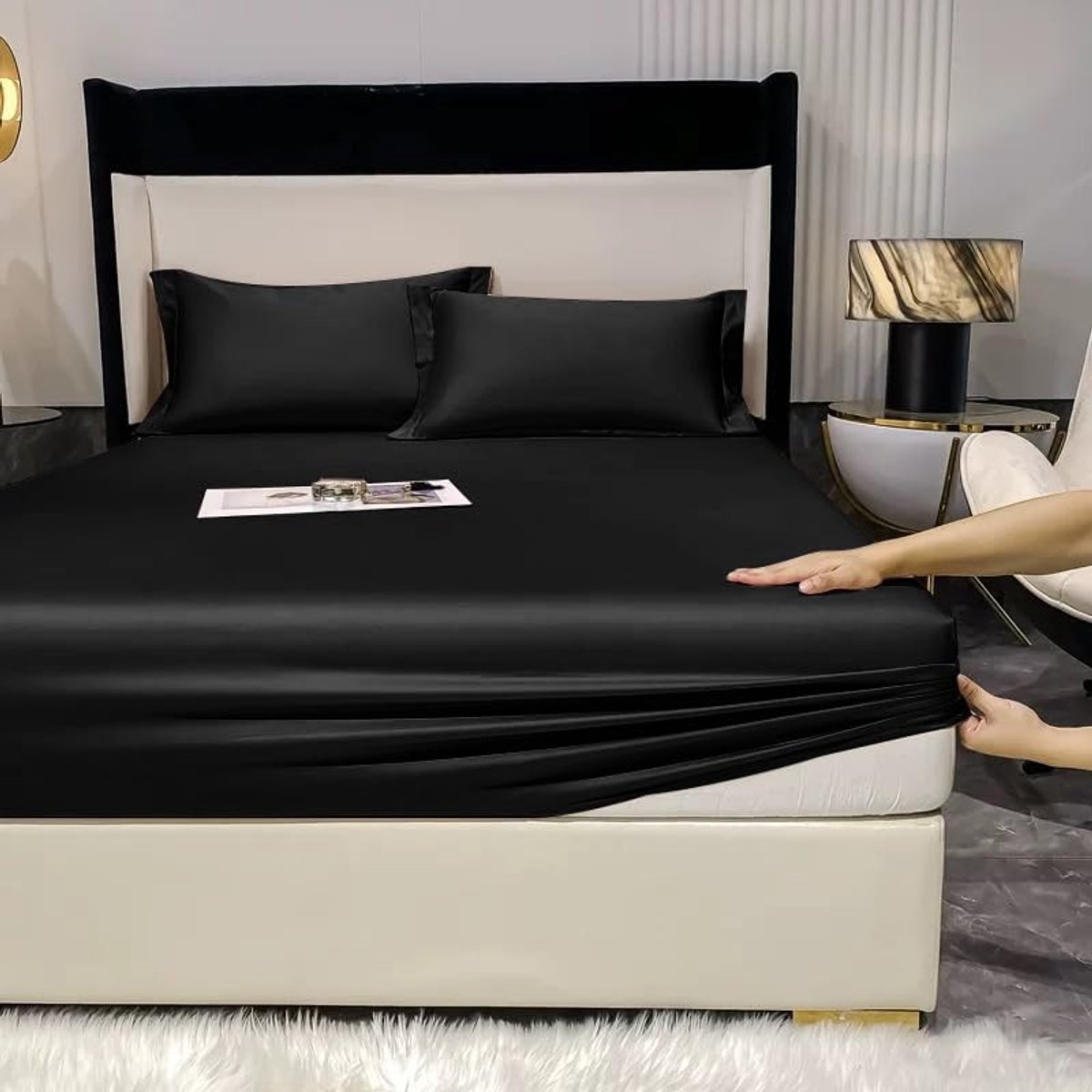 Omgoods - DXHome Bamboe Lyocell Fitted Sheet 140 x 200 cm - Zwart en Koelend