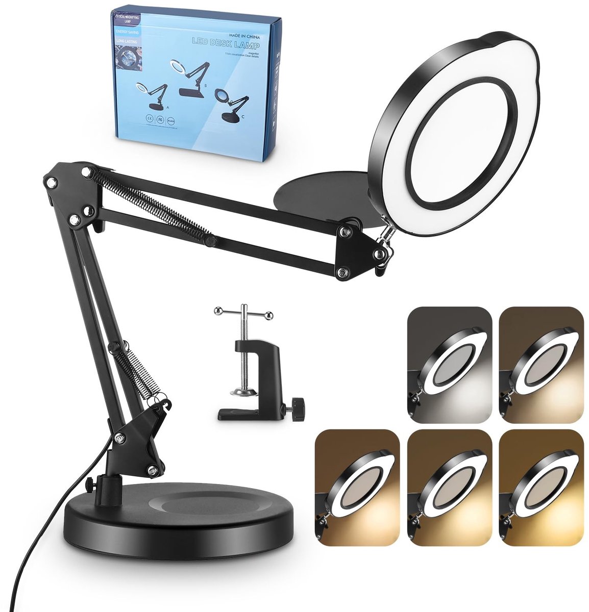 Omgoods - 15x Vergrootglas met Licht en Statief - LED Magnifying Lamp met 5 Kleurmodi