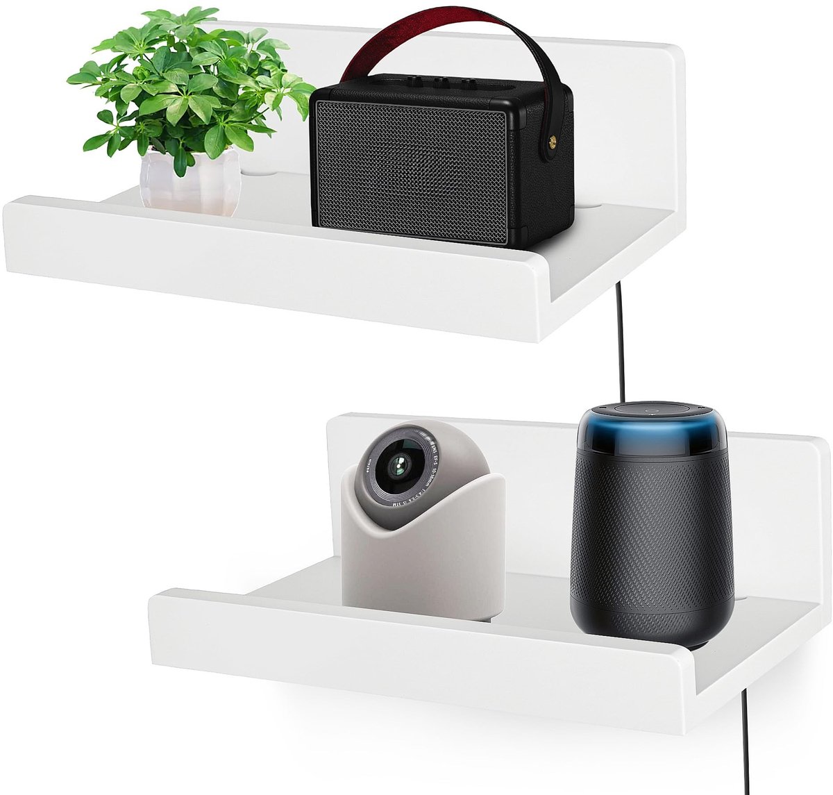 Omgoods - Set van 2 Wandplanken van 30 cm - Stevige Houten Planken met Kabelopeningen
