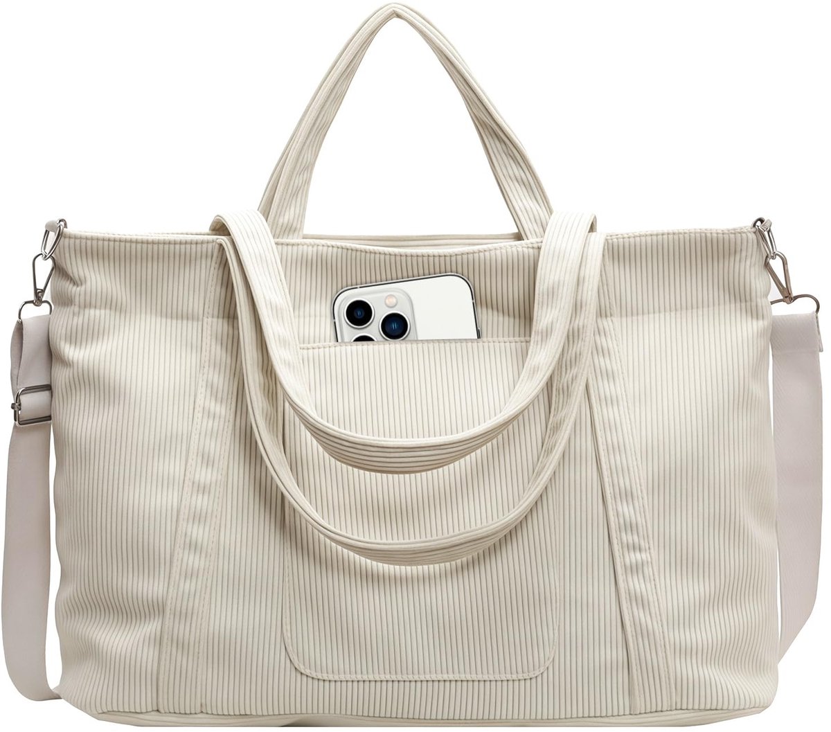 Omgoods - Grote Corduroy Tote Bag met Rits voor Vrouwen